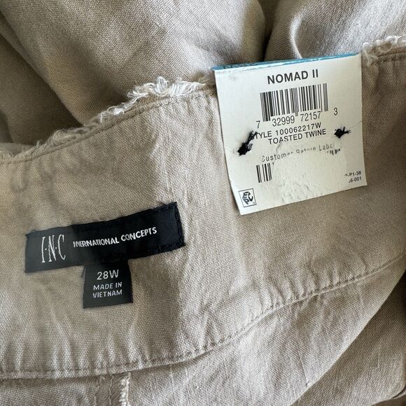 INC International Concepts SZ 28W Wide Leg Crop Pants Hi-Rise Pockets Frayed Tan - Picture 6 of 8